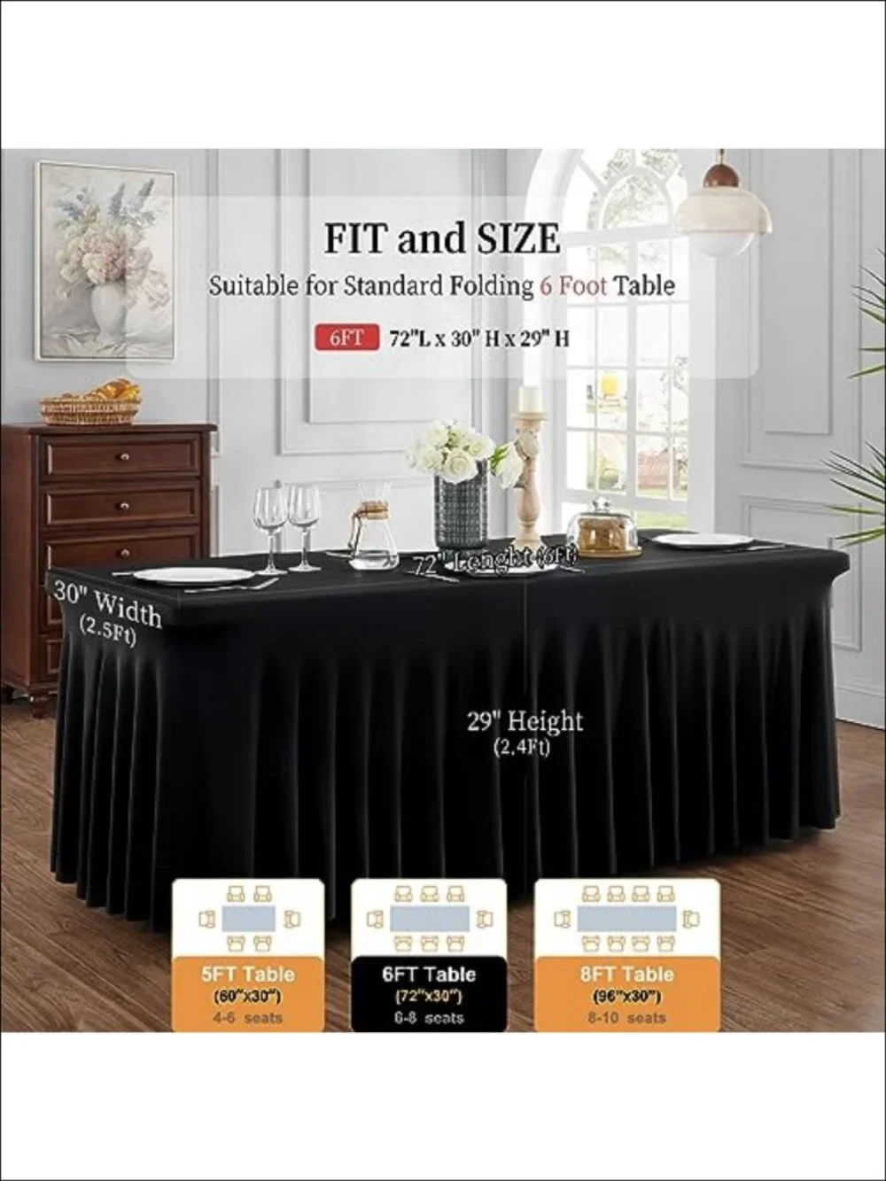 4 Pack Spandex Tablecloth 6ft Rectangle Table Cover Wrinkle Free Fitted